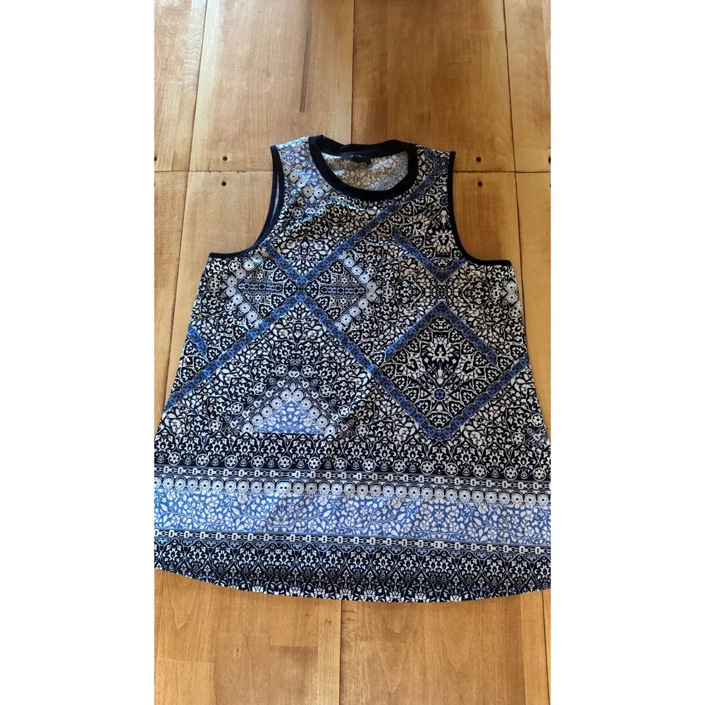 AGB Womens XL Navy Blue Geometric Medallion Mosaic Sleeveless‎ Tank Top Shell